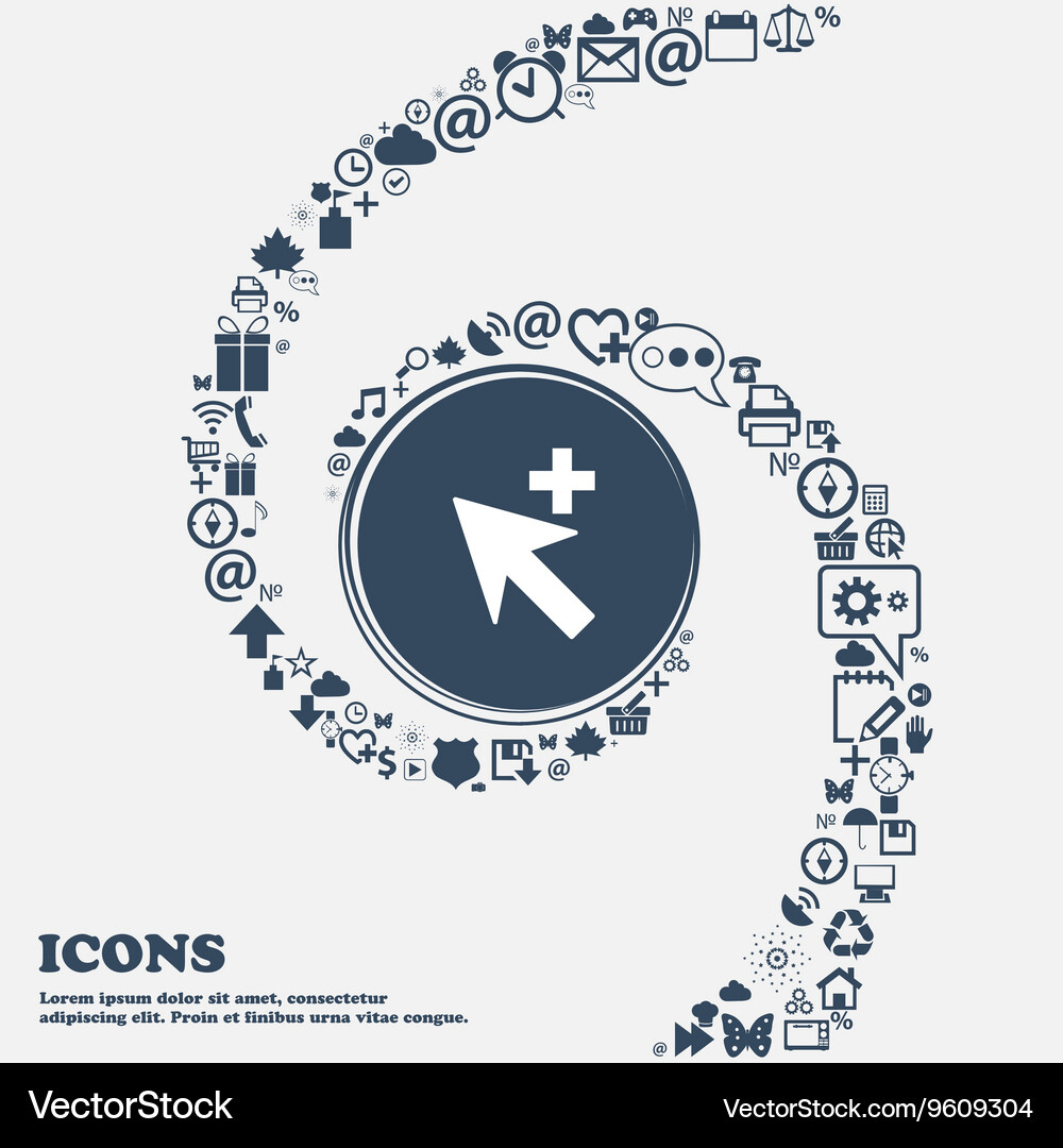 Cursor arrow plus add icon sign in the center Vector Image