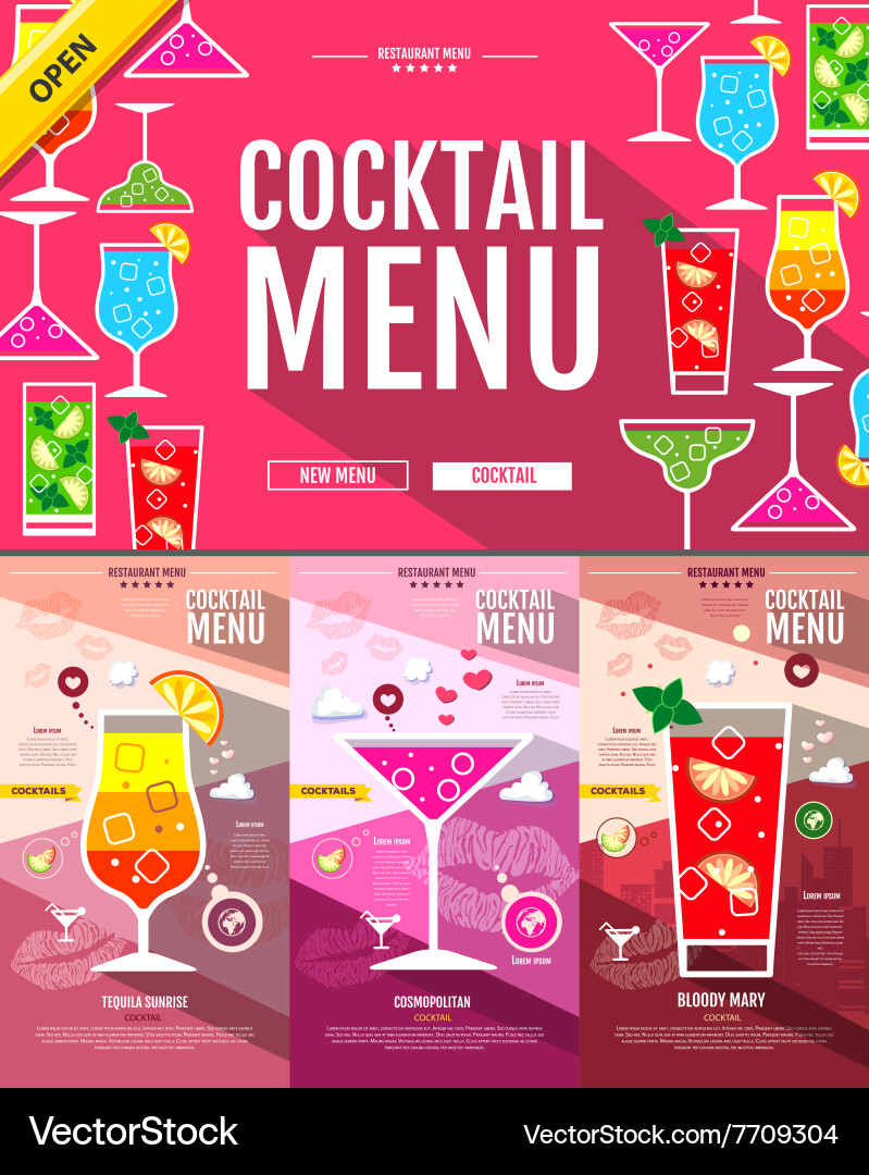 Flat style cocktail menu concept web site design vector image