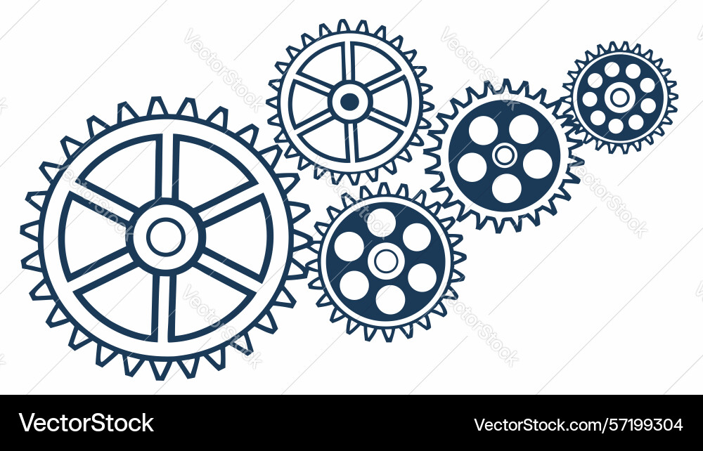 Interconnected gears system mechanical process vector image