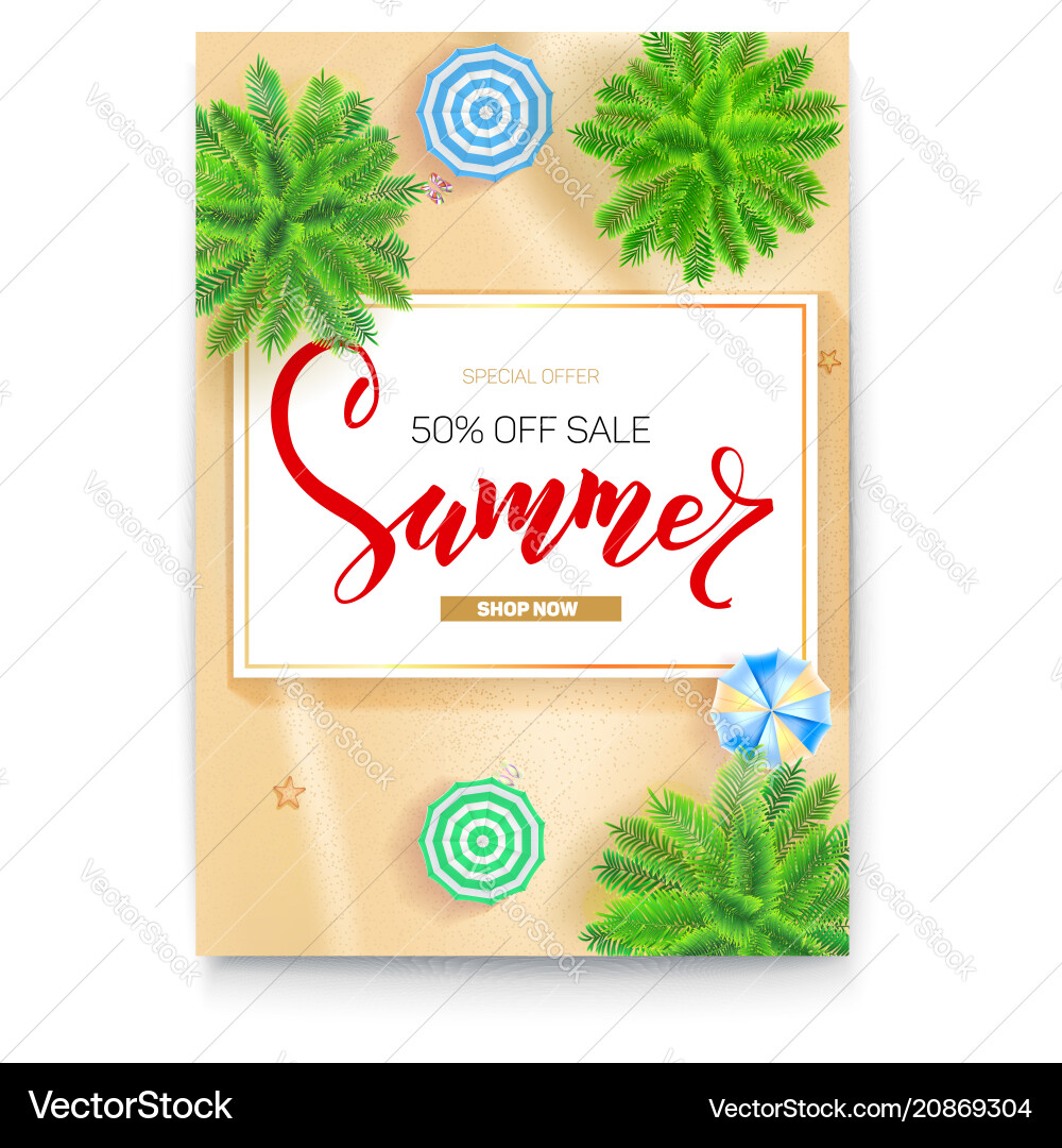 Poster mit Sommer tropischer Landschaft Gold Sand Poster mit Sommer tropischer Landschaft Gold Sand vektorbild