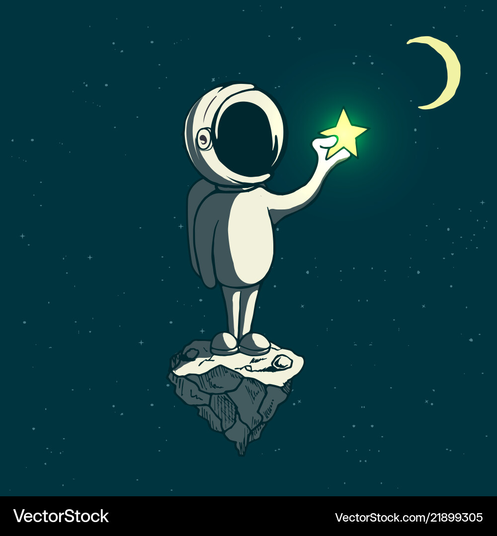 Boy with a Shining Star in Space Vector Image