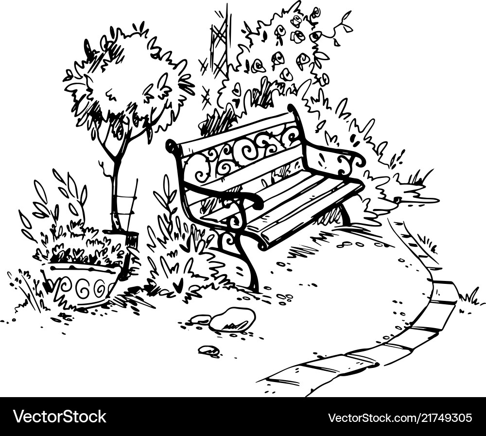 Cozy garden corner bench sketch vector image