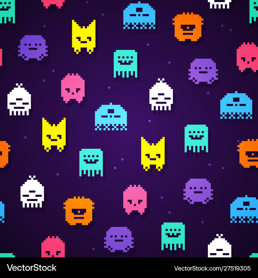 Retro 8-Bit Monster Pixel Pattern vector image