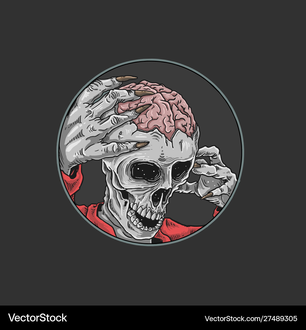 Spooky Halloween Skull with Brain Vector Image