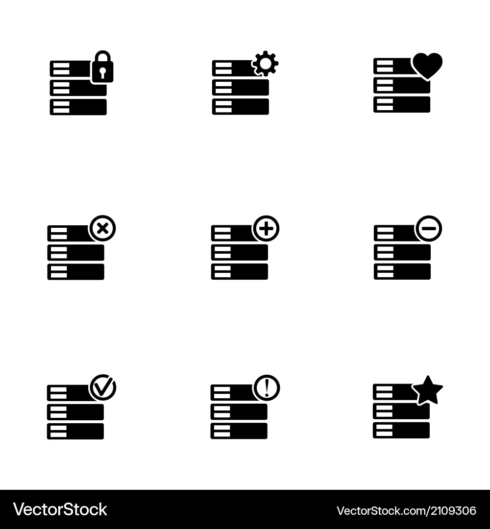 Database Icon Set - Black vector image