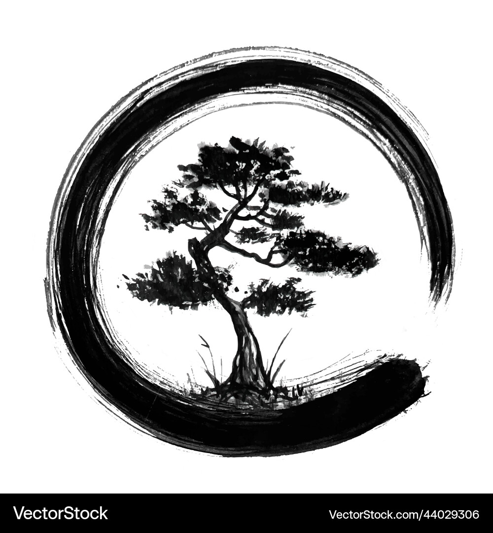 Enso Circle with Bonsai Tree Vector Image