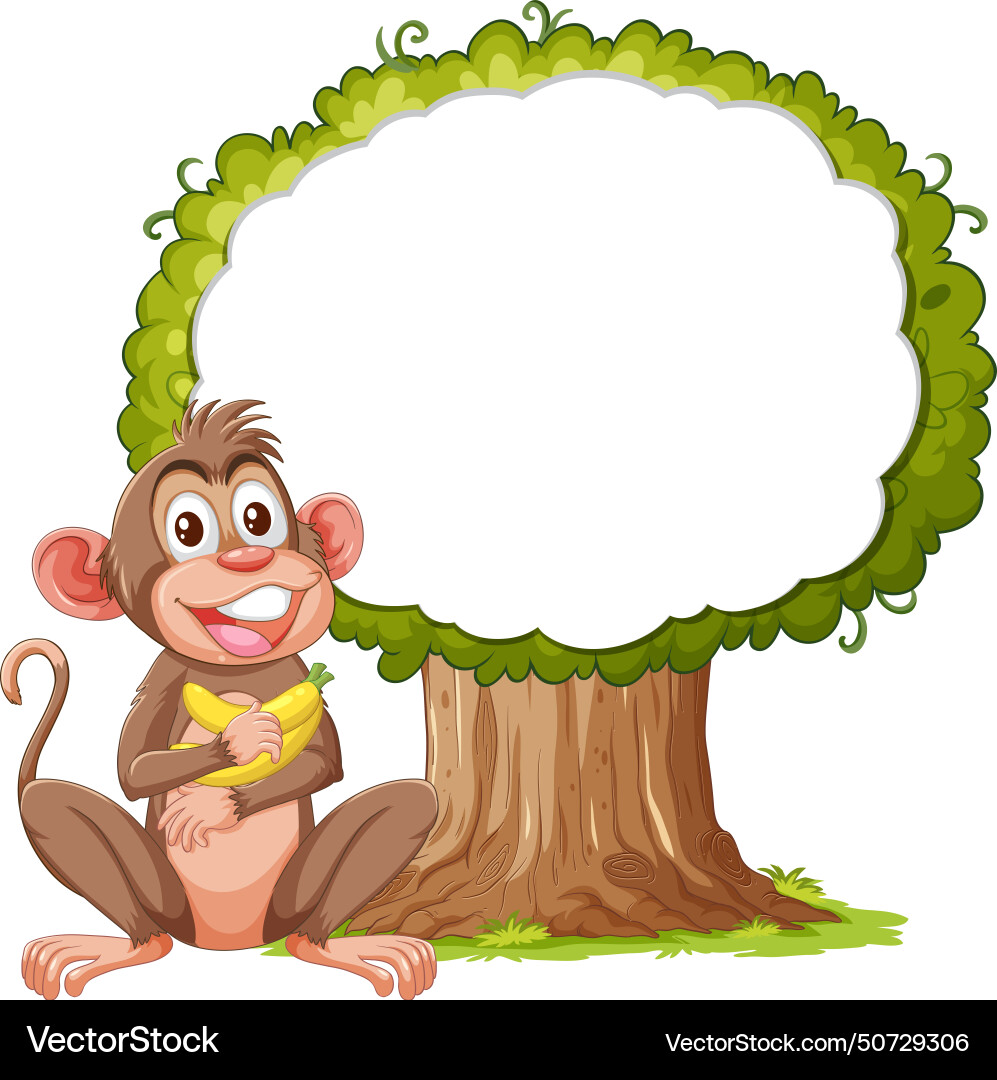 Happy monkey sitting by a tree with empty space vector image