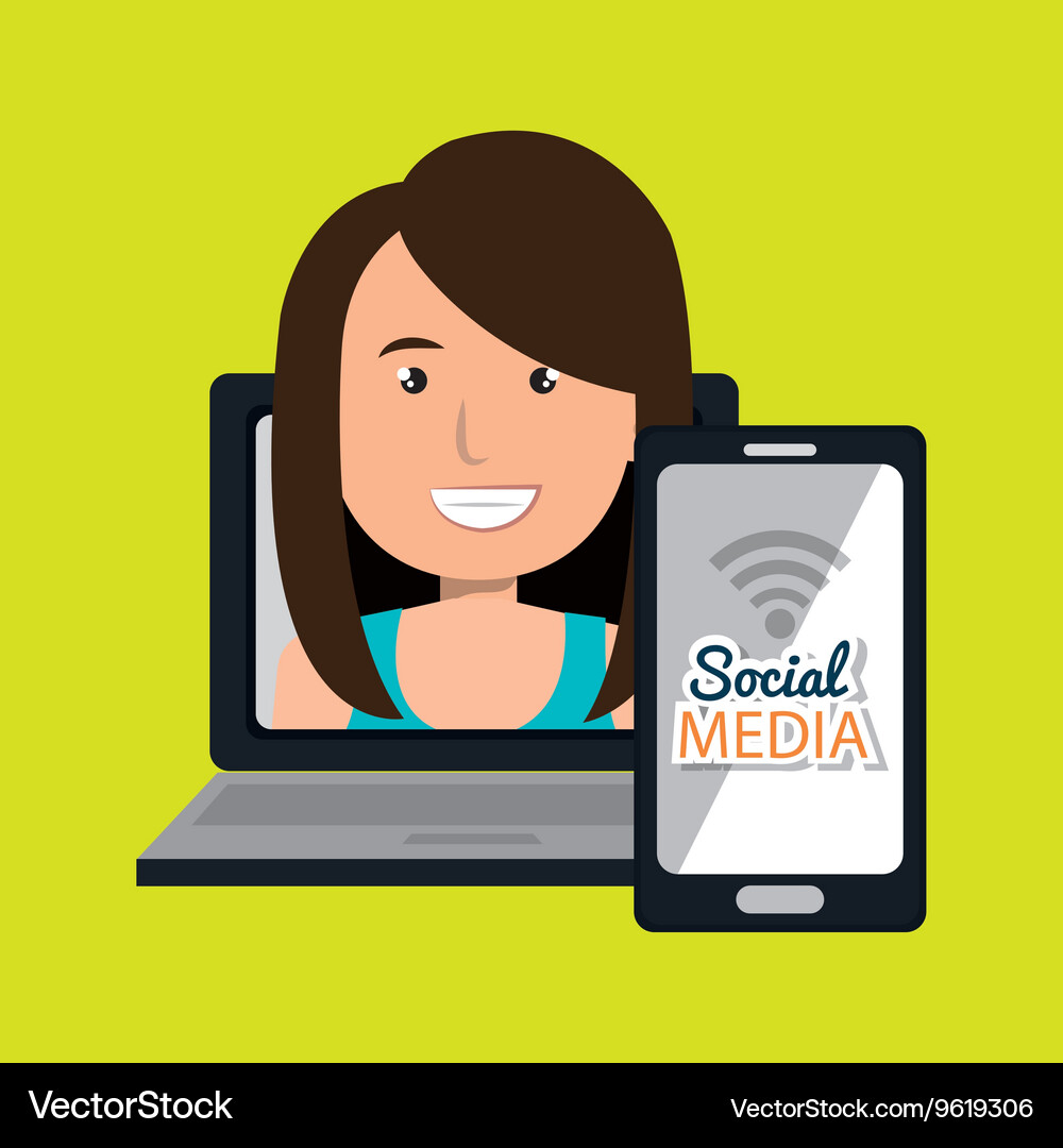 Laptop user with social networking smartphone Vector Image