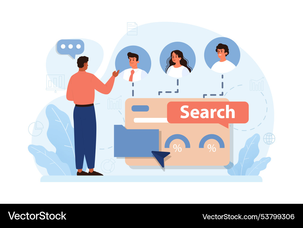 New customers search character looking through New customers search character looking through vector image
