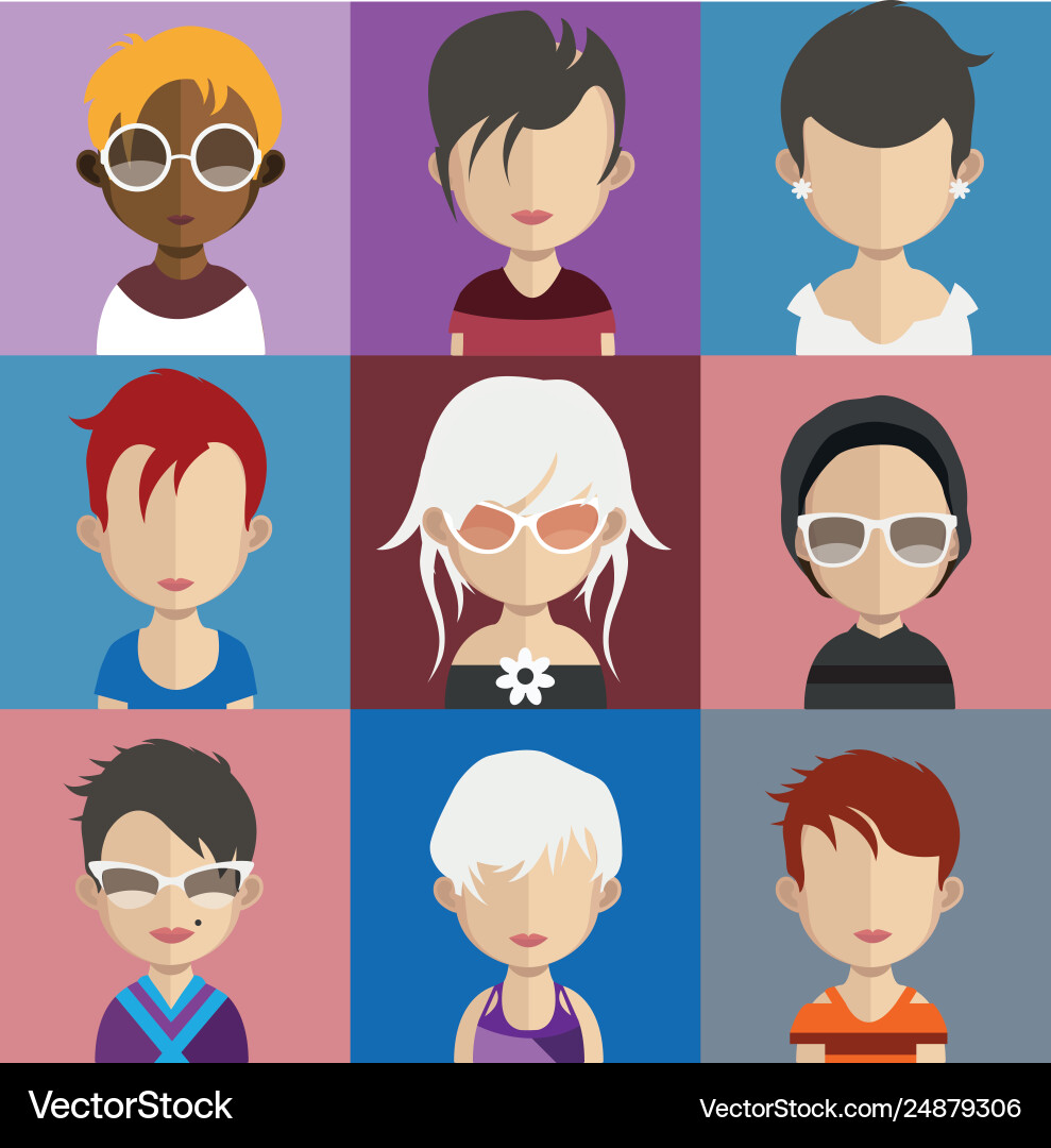 Set colorful avatars characters vector image