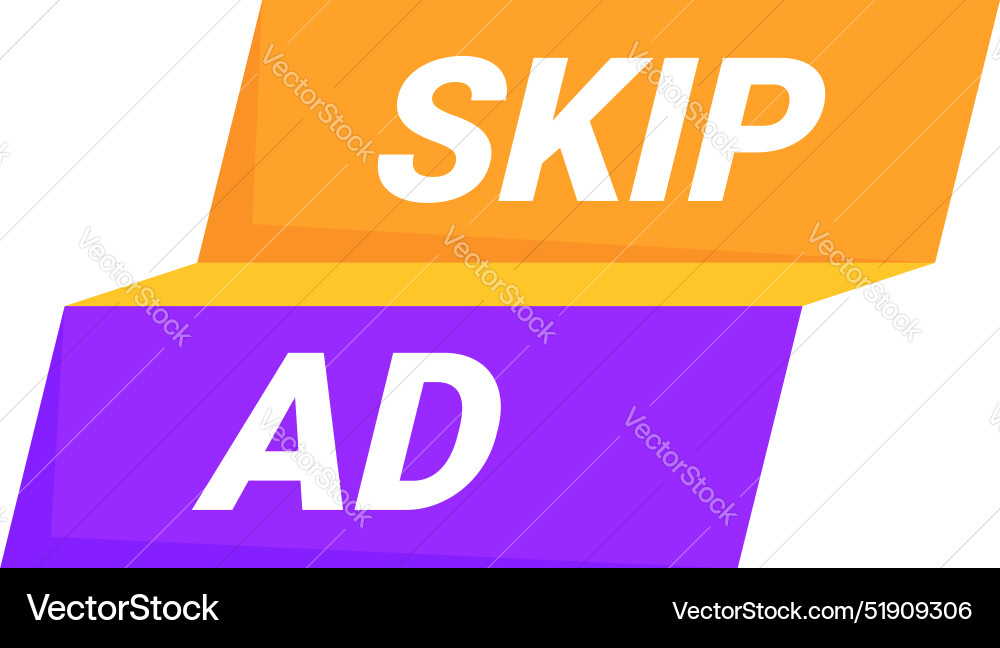 Skip ad button inviting users to avoid watching Skip ad button inviting users to avoid watching vector image