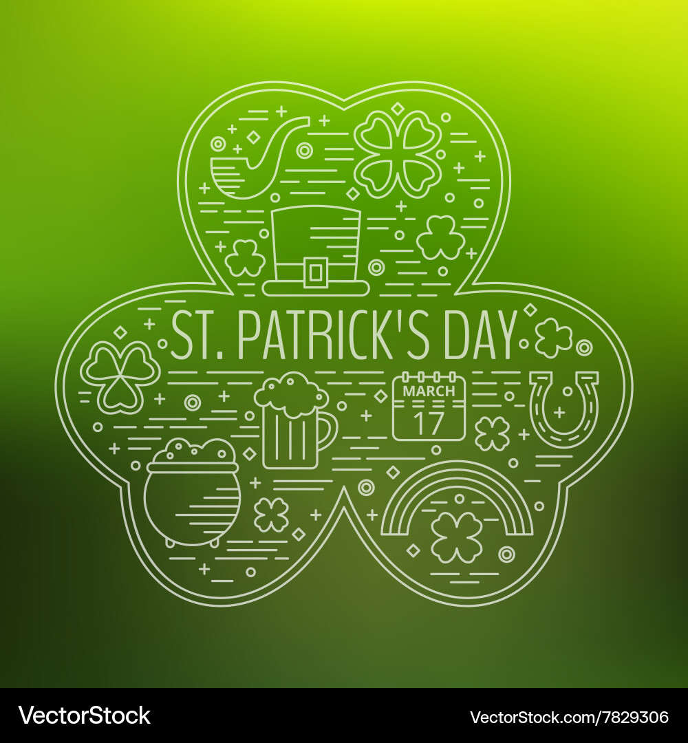 St patricks day line icons set in clover shape vector image
