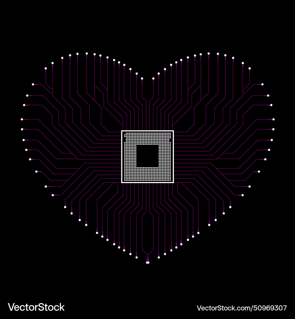 Abstract neon circuit board in shape of heart Abstract neon circuit board in shape of heart Vector Image