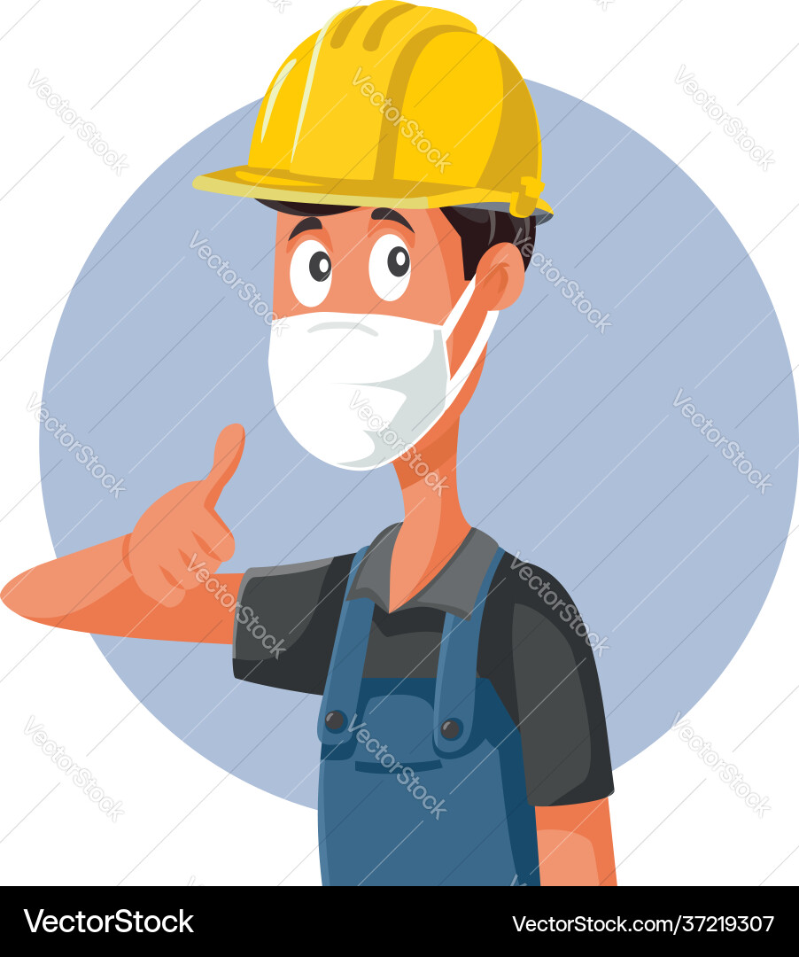 Construction worker wearing face mask holding Construction worker wearing face mask holding vector image