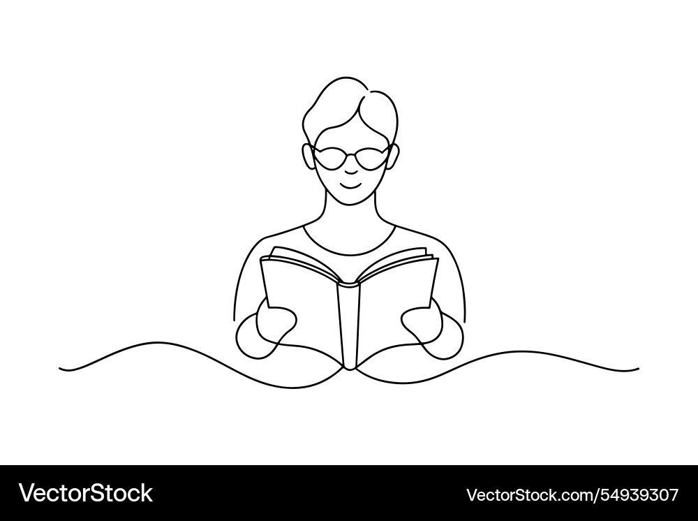 Ein Junge Lesebuch kontinuierliche Linie Kunst flach Ein Junge Lesebuch kontinuierliche Linie Kunst flach vektorbild