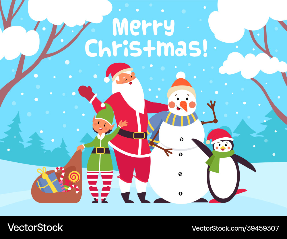 Merry christmas characters poster xmas animals vector image