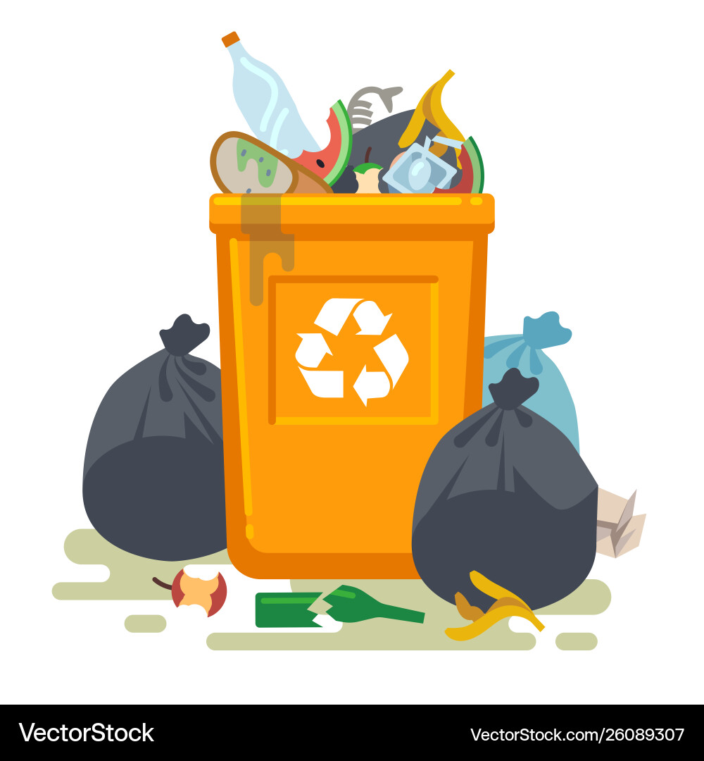 Overflowing Trash Can - Food Waste – Royalty-Free Vector | VectorStock, image size:1000x1080