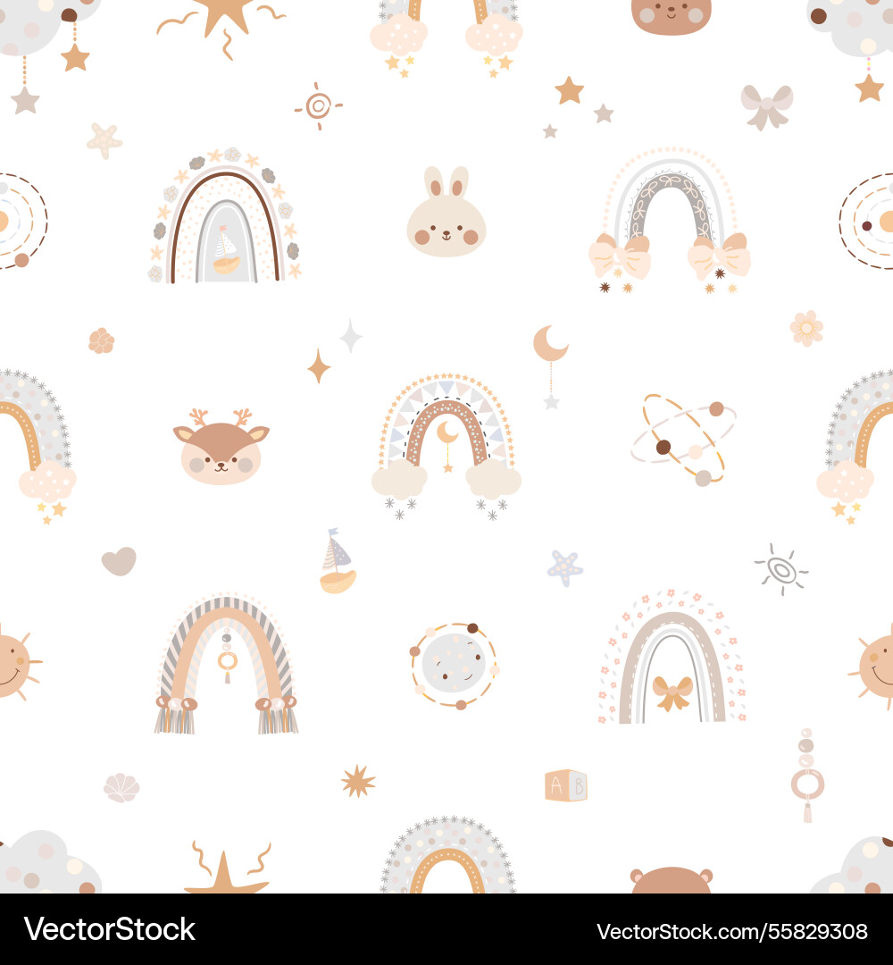 Boho rainbow seamless pattern nursery print Boho rainbow seamless pattern nursery print vector image