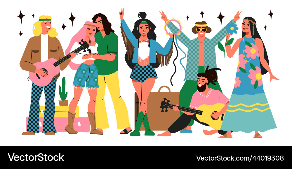 Hippie people flat vector image