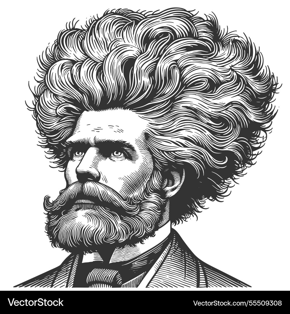 Man with exaggerated voluminous hair engraving Man with exaggerated voluminous hair engraving vector image