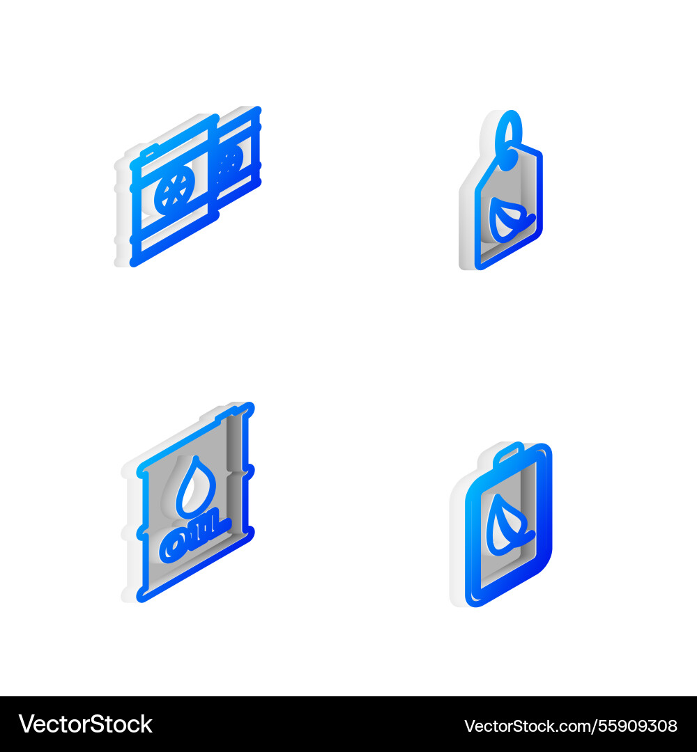 Set isometric line tag with leaf radioactive Vector Image