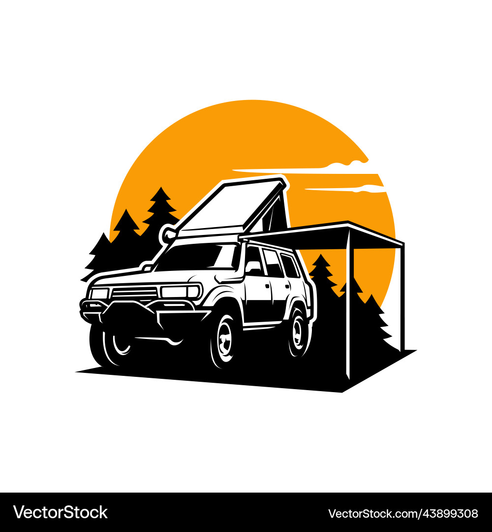 Suv adventure car with top tent and awning Vector Image