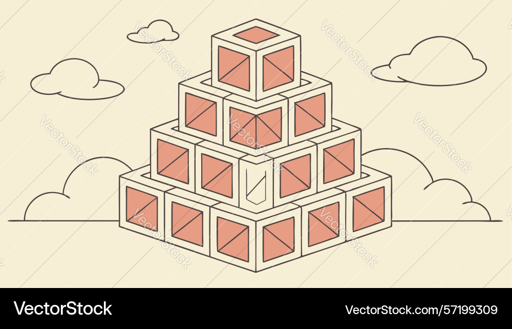 Floating abstract pyramid of cubes dynamic design vector image