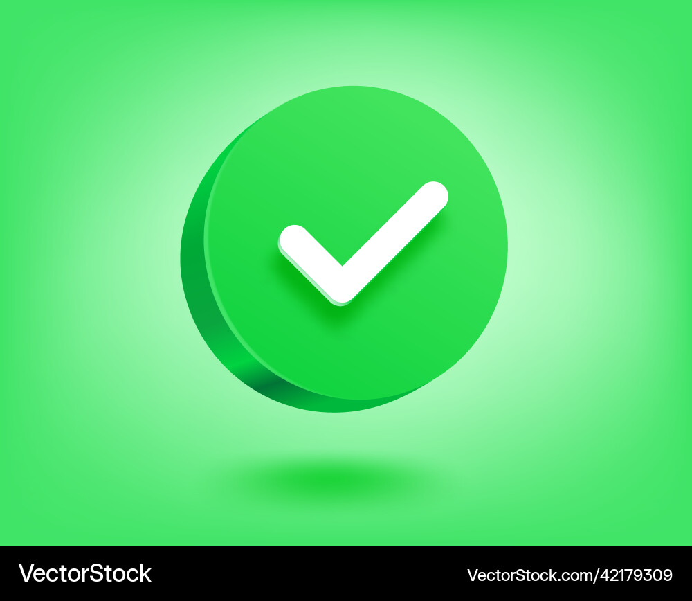 Green check mark button 3d buttons Vector Image