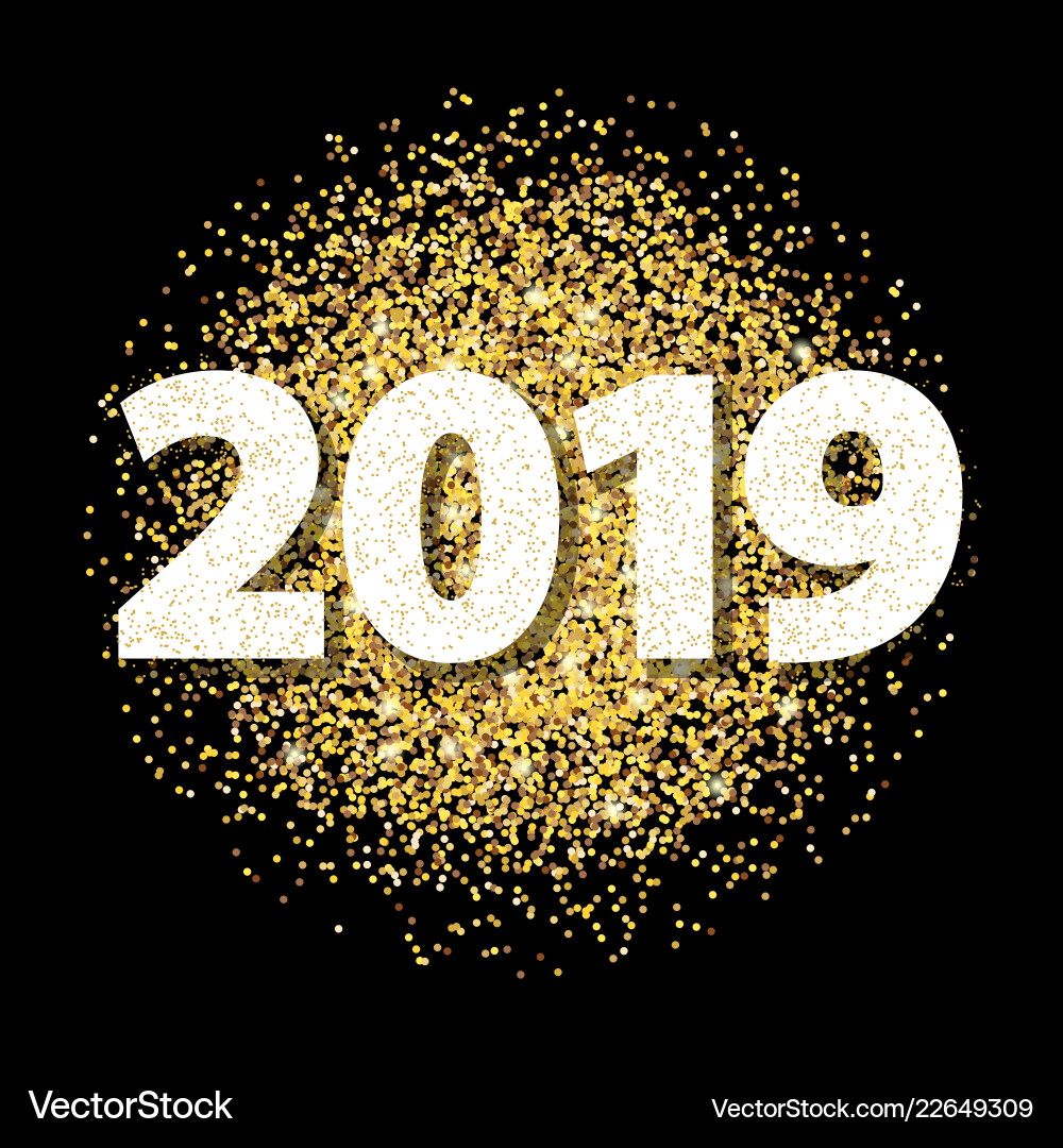 Neujahrskarte für 2019 mit Goldstaub auf schwarz Neujahrskarte für 2019 mit Goldstaub auf schwarz vektorbild