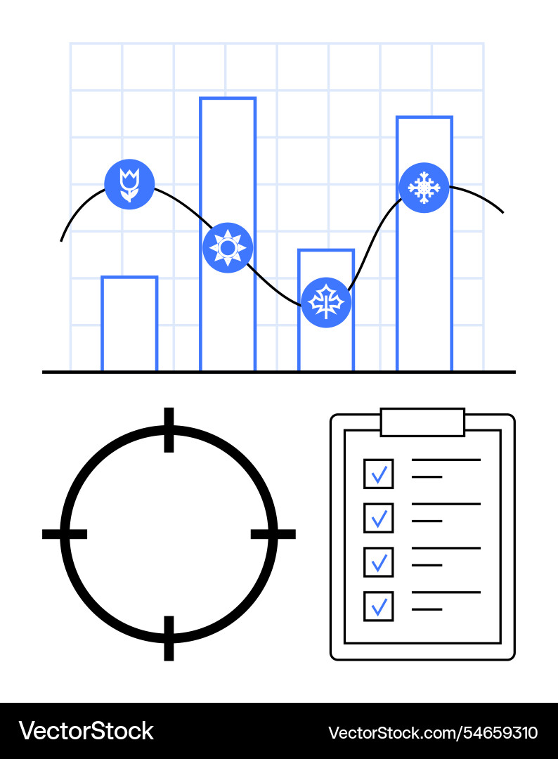 Data analysis with seasonal bar chart checklist Data analysis with seasonal bar chart checklist vector image