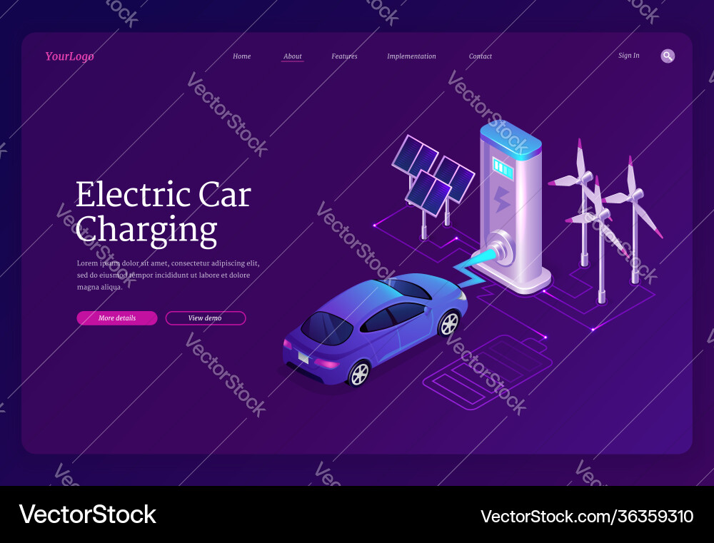 Electric car on charger station green energy Electric car on charger station green energy vector image