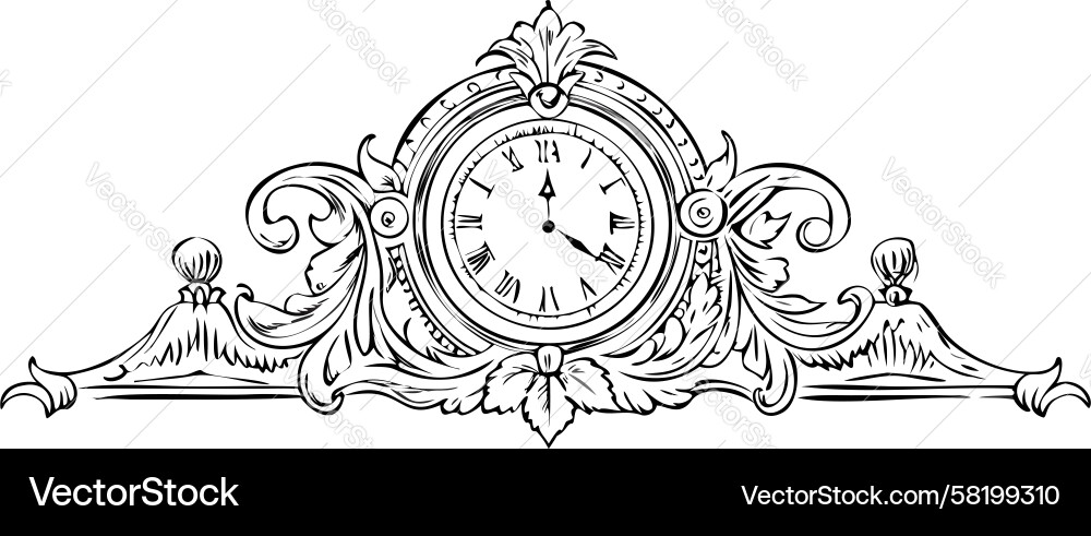 Ornate Clock Scroll Motif Vector Image