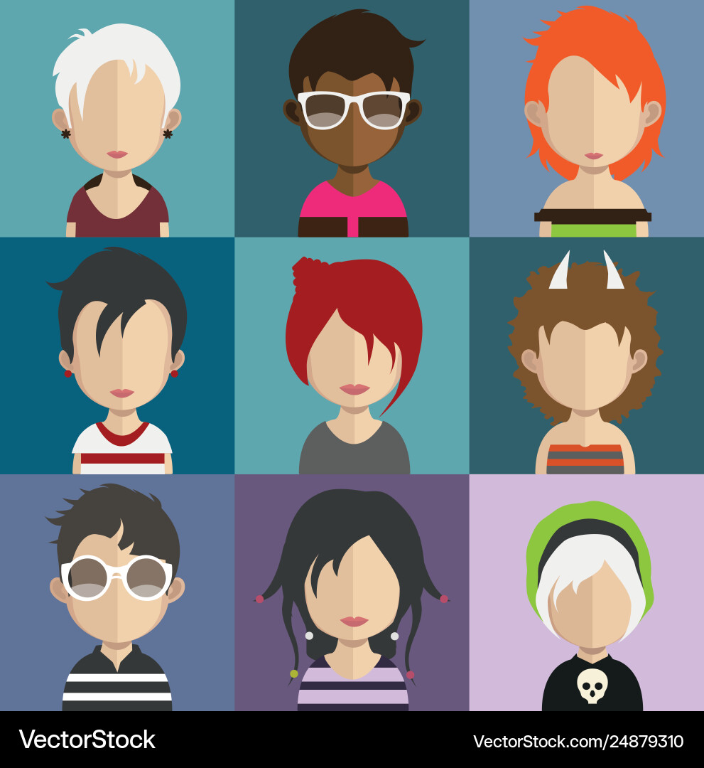 Set colorful avatars characters vector image