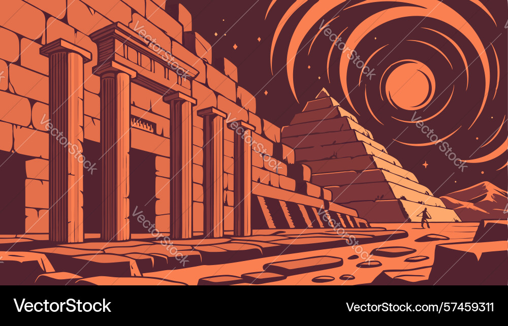 Ancient pillars and stairs in abstract setting vector image