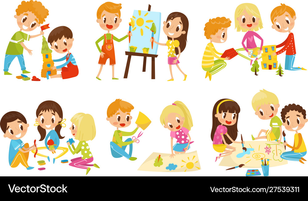 Children Playing and Creating vector image
