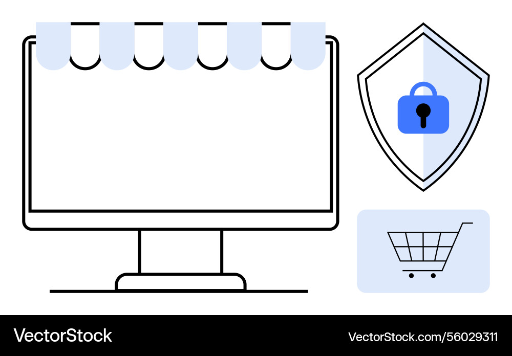 E-commerce screen with storefront awning secure E-commerce screen with storefront awning secure vector image
