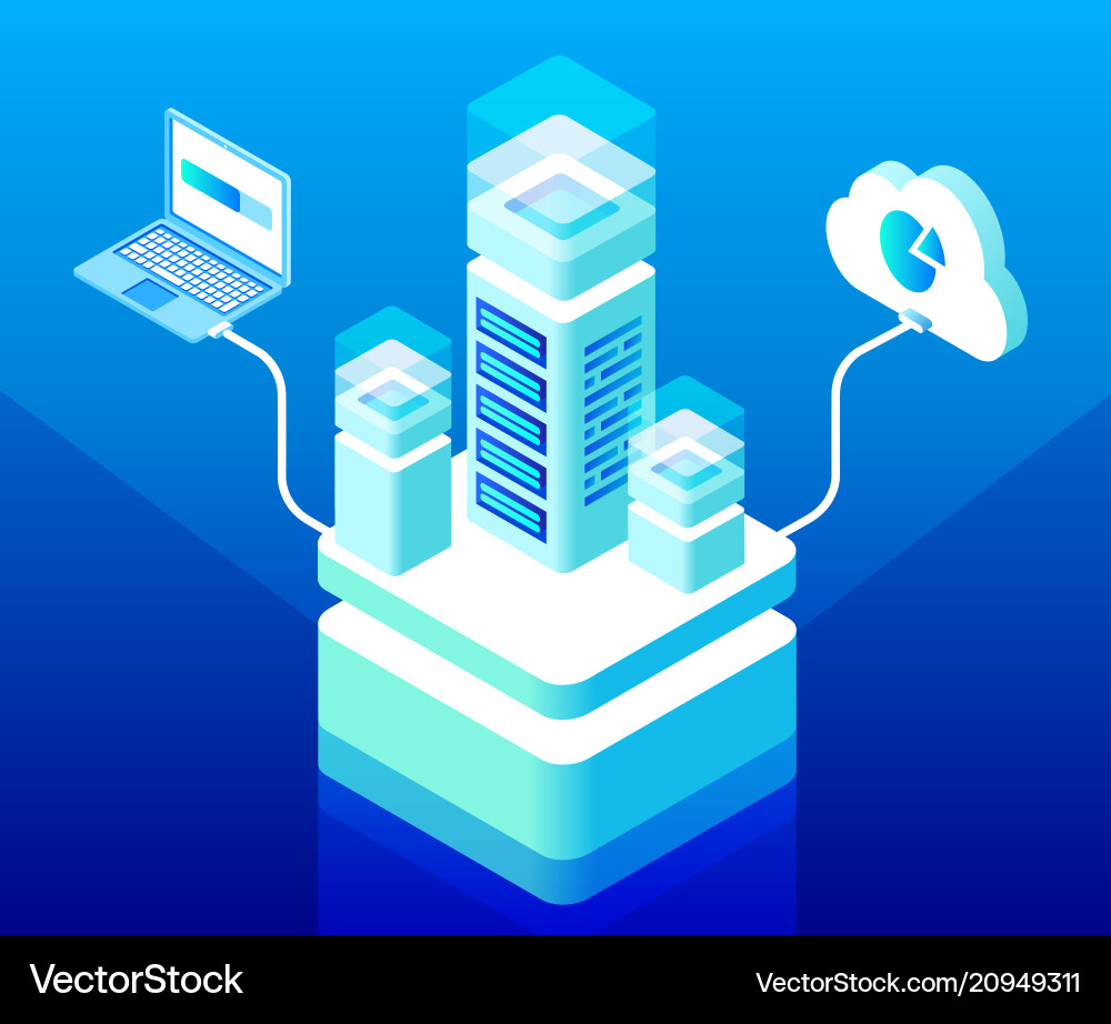 Isometric cloud computing and data storage Isometric cloud computing and data storage vector image