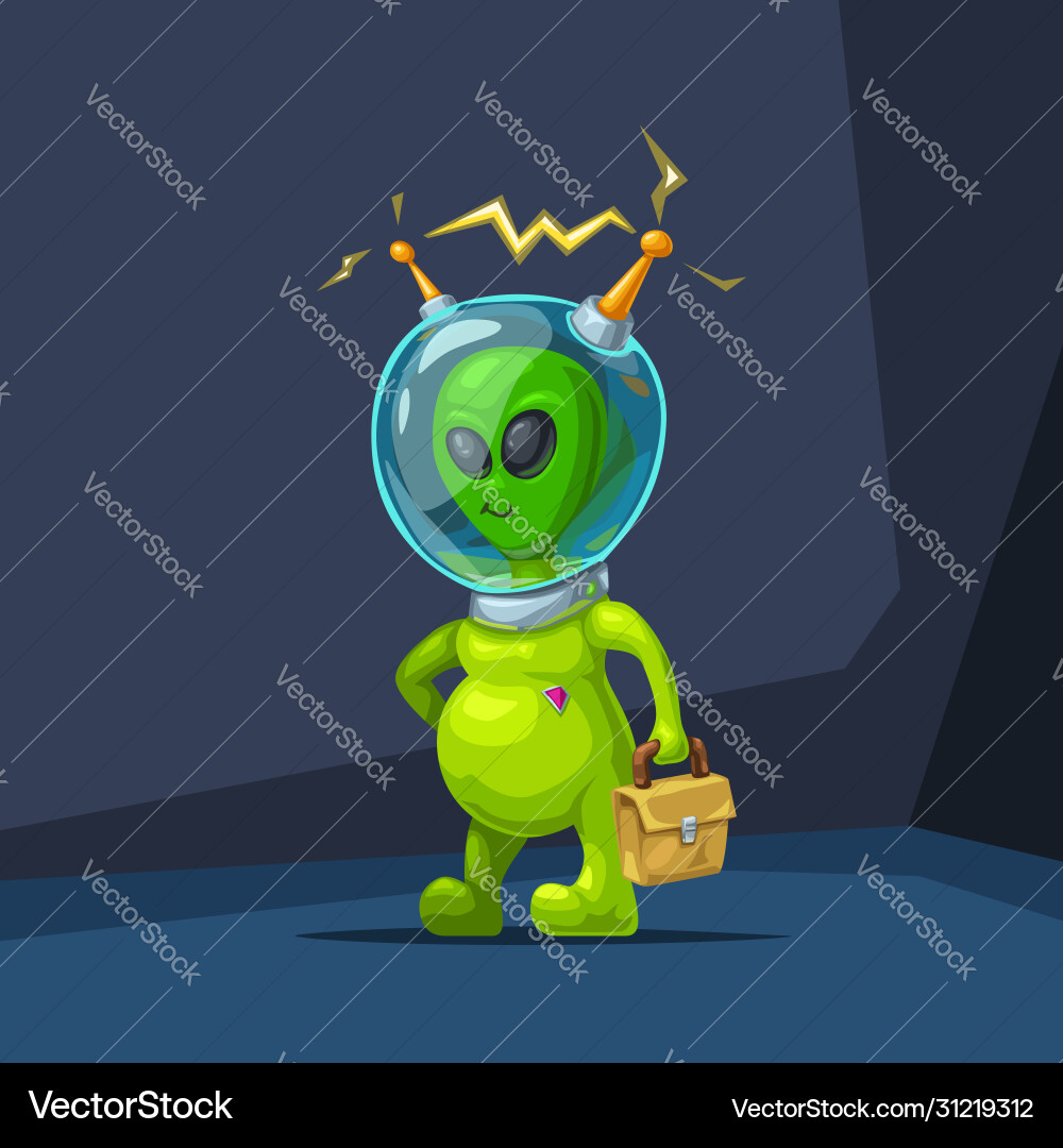 Green cute alien with case vector image
