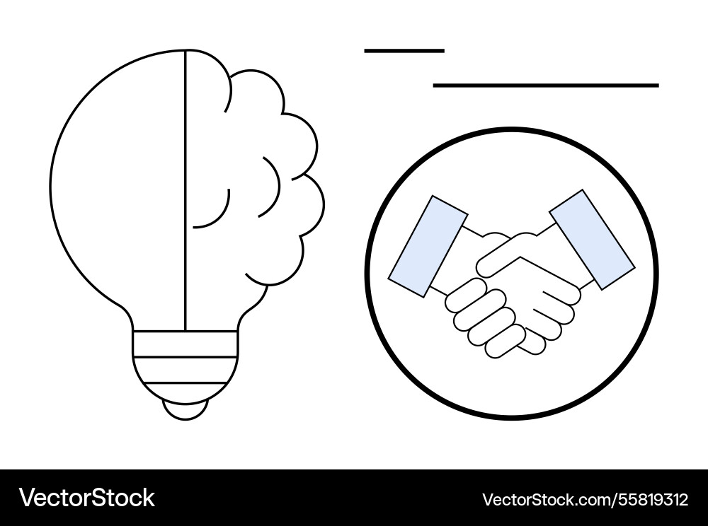 Lightbulb with brain symbol and handshake Lightbulb with brain symbol and handshake vector image