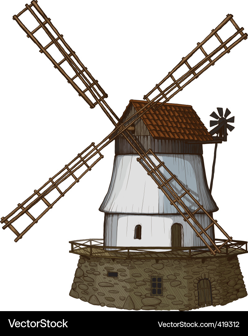 Traditional Woodcut Windmill Vector Image