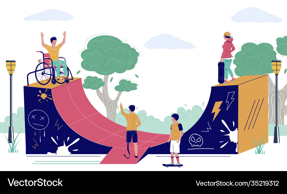 Wheelchair User in Skatepark - Active Lifestyle Vector Image