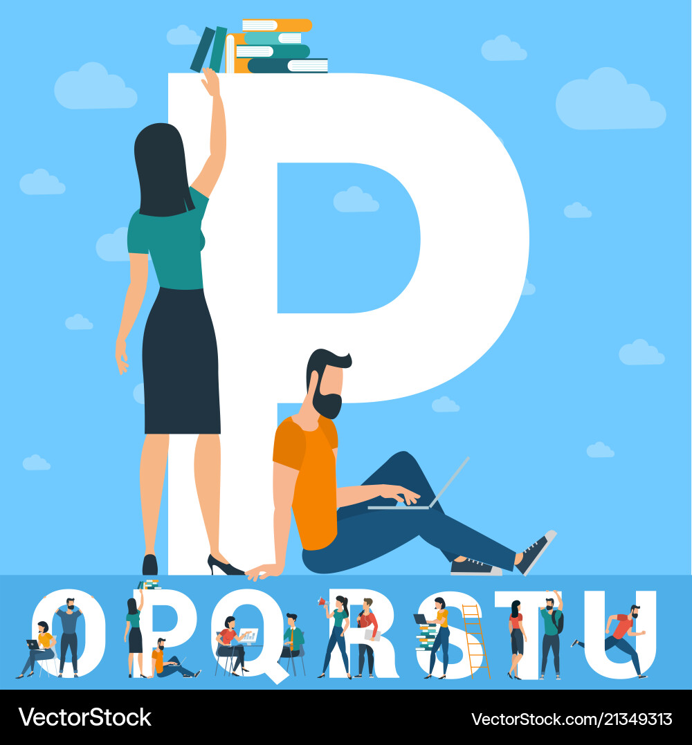 Large White P Letter with Diverse Group Vector Image