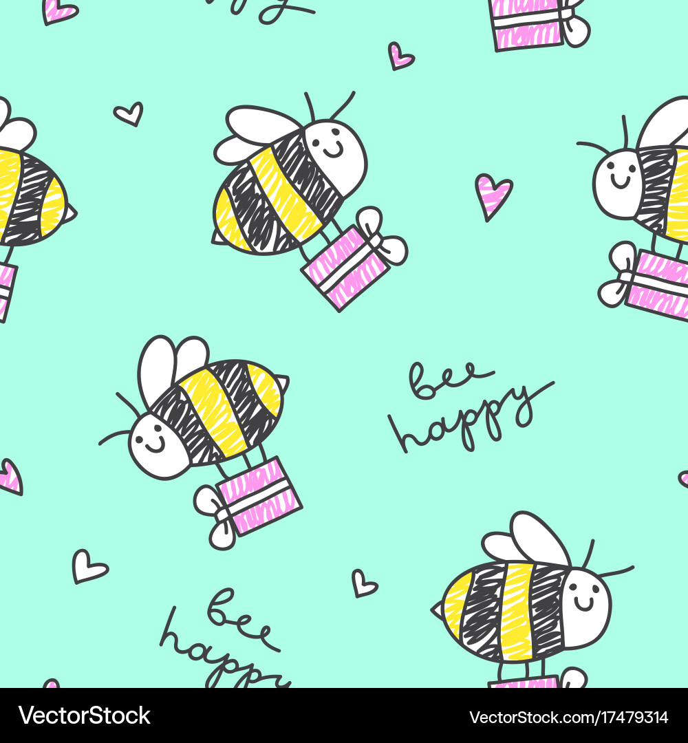 Bee Happy Pattern Vector Image