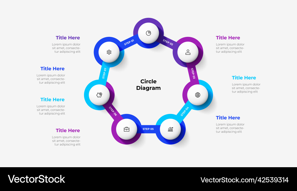 Design concept of 7 steps or parts business vector image