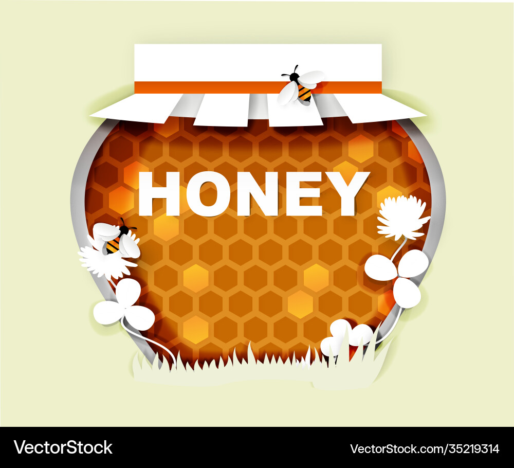 Floral Honey Jar - Paper Art Vector Image