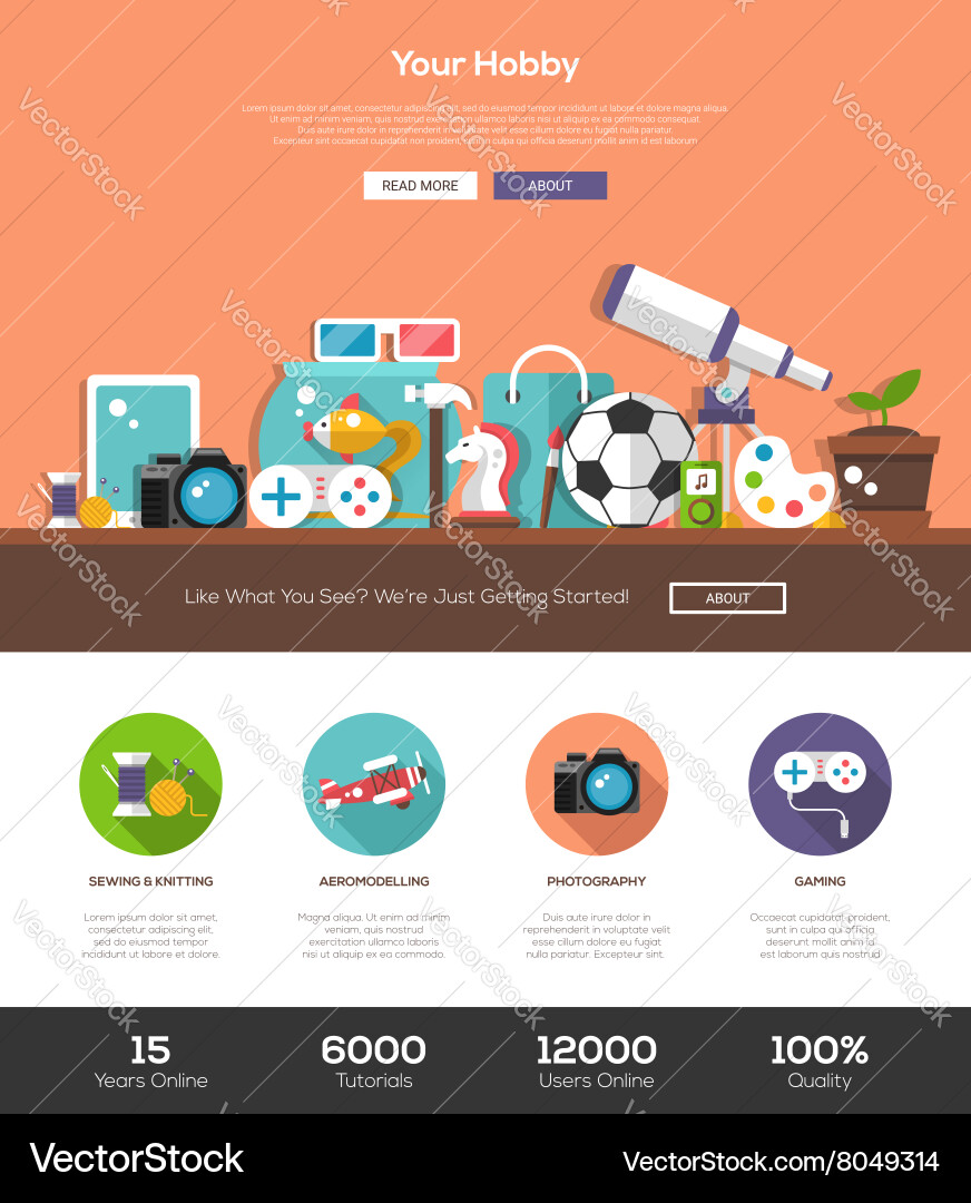 Hobbies website template with header and icons vector image