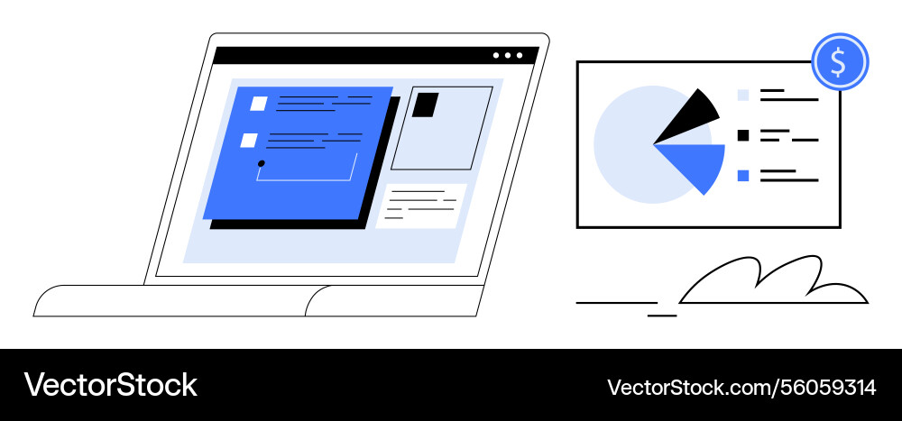 Interactive laptop interface with data analysis vector image