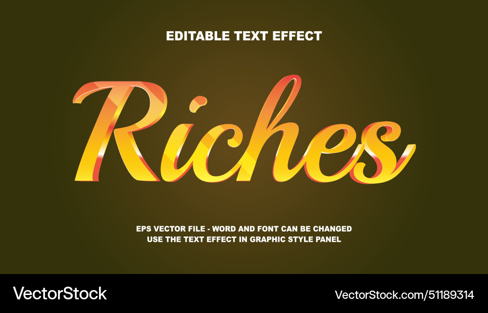 Riches 3D Text Effect Template vector image