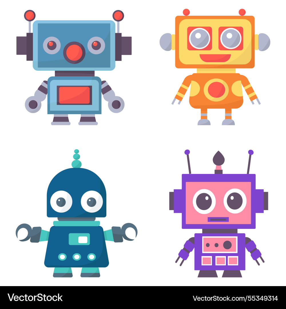 Robots androids collection in doodle style Vector Image