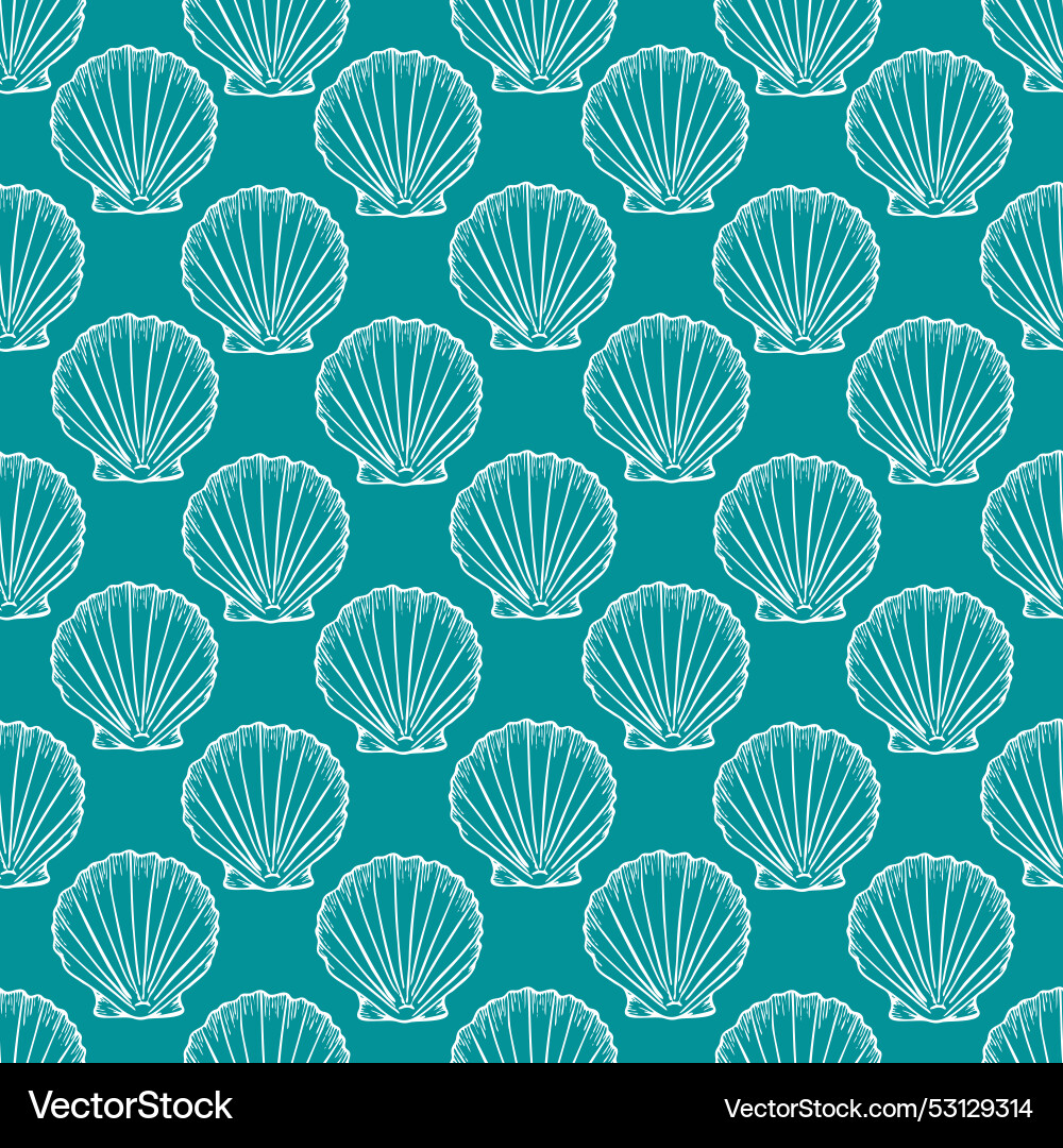 Seashells seamless pattern with line art Seashells seamless pattern with line art Vector Image